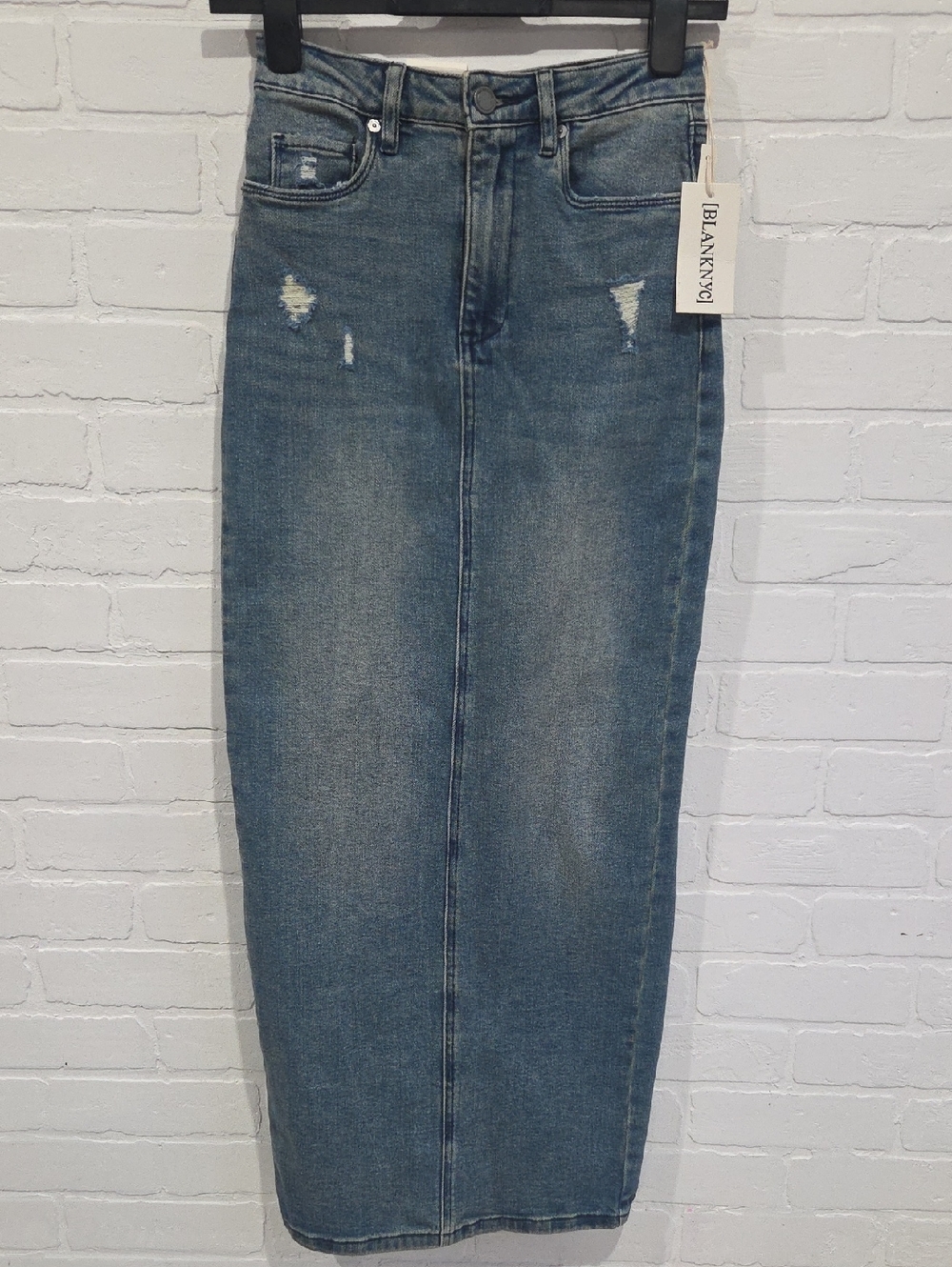 Blank NYC Washed Blue Denim Maxi Skirt